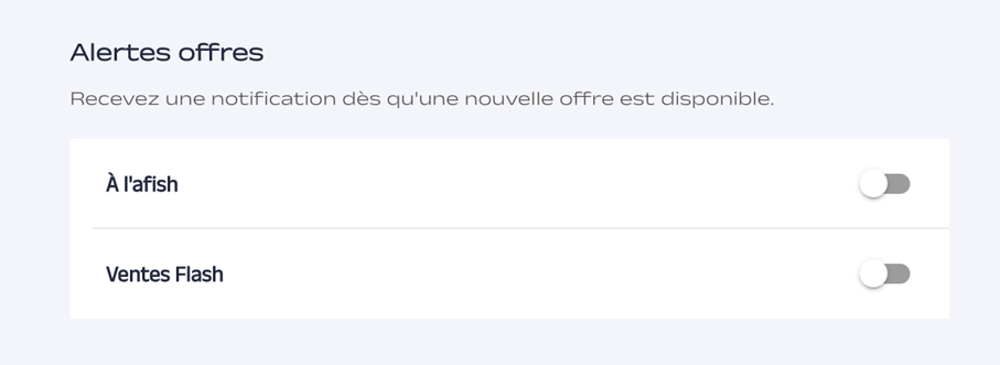 Fonctionnalité sur l'application Mericq qui permet de recevoir une notification dès qu'une nouvelle offre (à l'afish ou ventes flash) est disponible